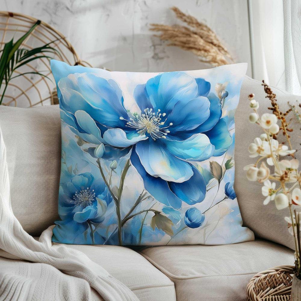 Blue Yellow Flower Pillowtop|Housewarming Pillow Cover|Decorative Throw Pillowcase|Summer Trend Cushion Cover|Farmhouse Home Decor