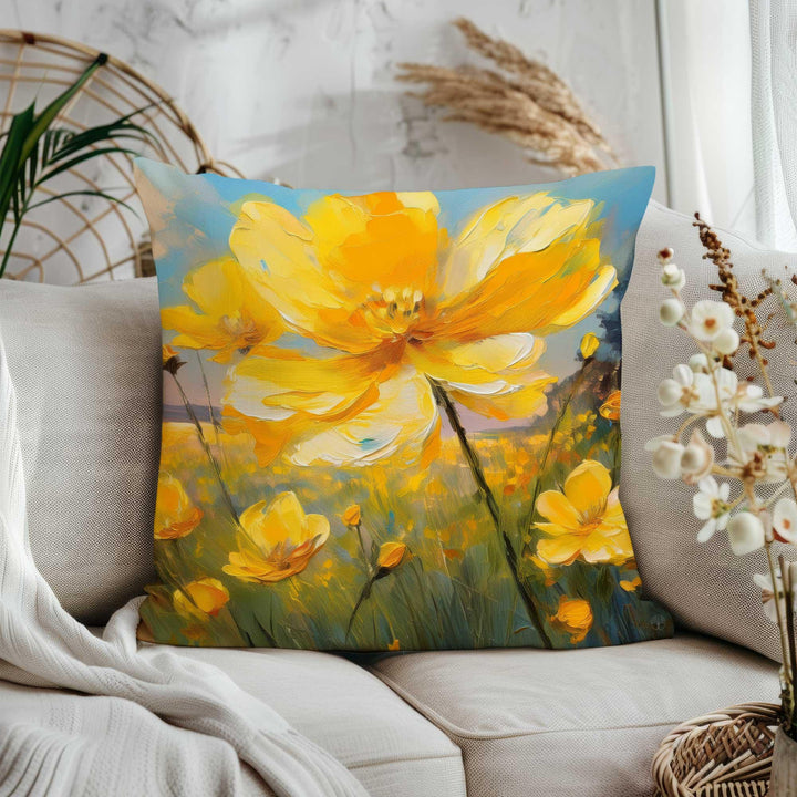 Blue Yellow Flower Pillowtop|Housewarming Pillow Cover|Decorative Throw Pillowcase|Summer Trend Cushion Cover|Farmhouse Home Decor