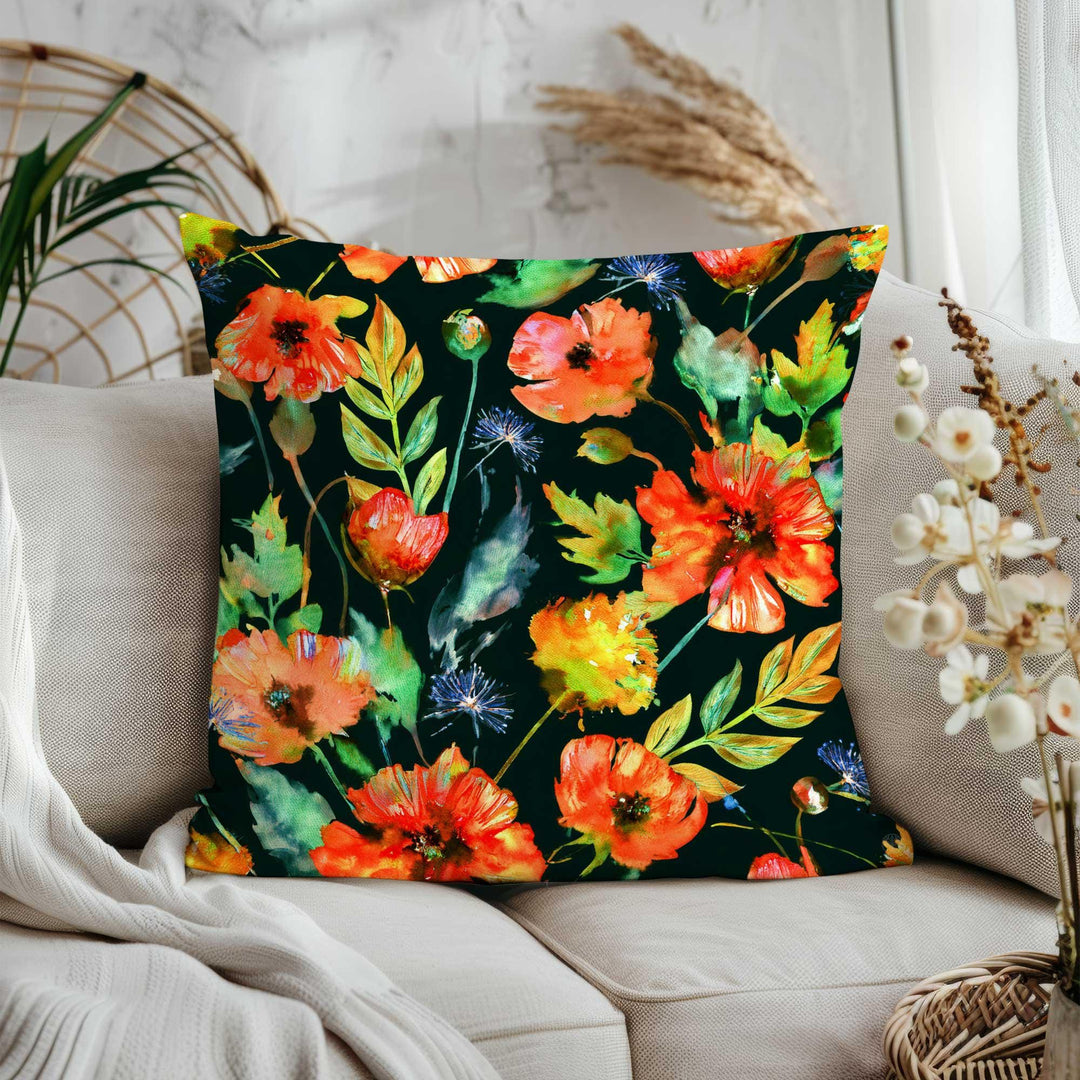 Dark Floral Sofa Pillow Cover|Spring Season Throw Pillowcase|Vibrant Flower Home Decor|Summer Trend Cushion Cover|Unique Design Pillowtop
