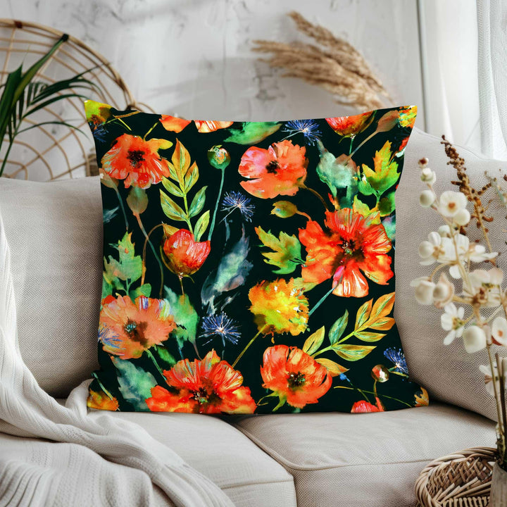 Dark Floral Sofa Pillow Cover|Spring Season Throw Pillowcase|Vibrant Flower Home Decor|Summer Trend Cushion Cover|Unique Design Pillowtop
