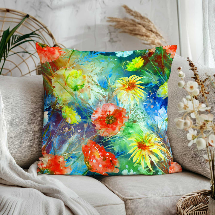 Dark Floral Sofa Pillow Cover|Spring Season Throw Pillowcase|Vibrant Flower Home Decor|Summer Trend Cushion Cover|Unique Design Pillowtop