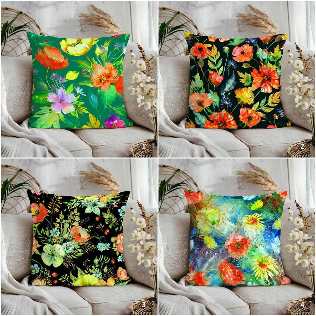 Dark Floral Sofa Pillow Cover|Spring Season Throw Pillowcase|Vibrant Flower Home Decor|Summer Trend Cushion Cover|Unique Design Pillowtop