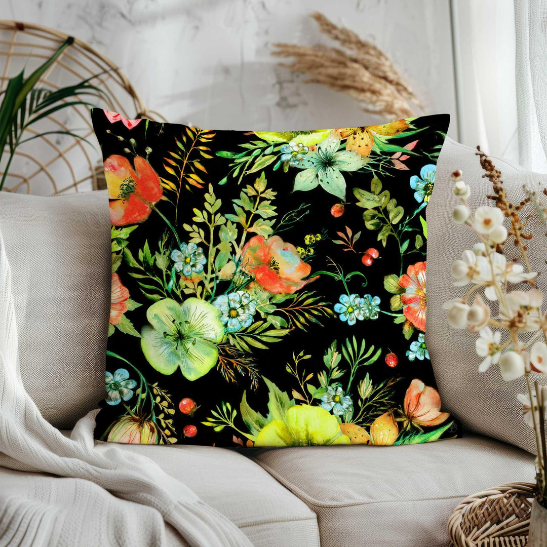 Dark Floral Sofa Pillow Cover|Spring Season Throw Pillowcase|Vibrant Flower Home Decor|Summer Trend Cushion Cover|Unique Design Pillowtop