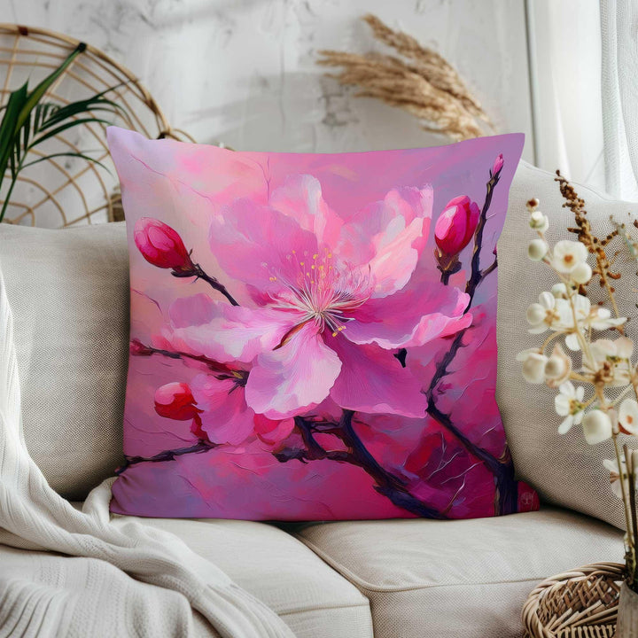 Cherry Blossom Cushion Cover|Pink Floral Porch Pillow Cover|Summer Trend Throw Pillowcase|Pastel Botanical Home Decor|Decorative Pillowtop