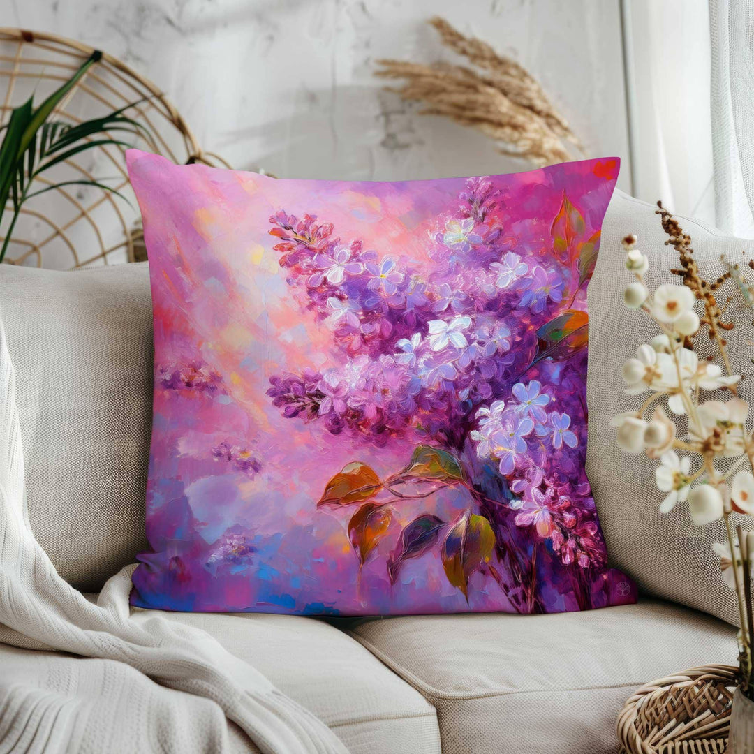 Lilac Print Porch Pillowcase|Watercolor Botanical Pillowtop|Purple Floral Home Decor|Decorative Throw Pillowcase|Summer Trend Cushion Cover