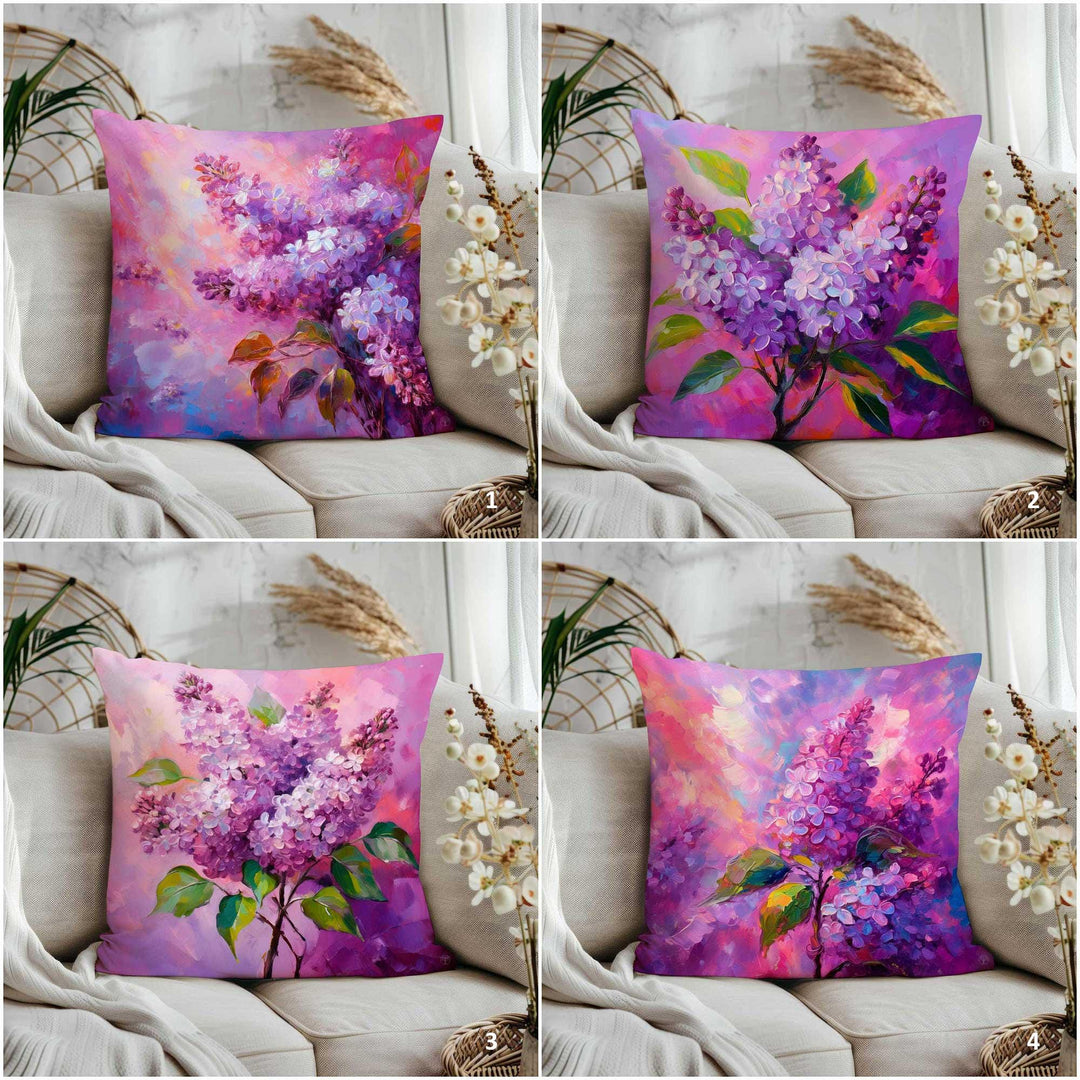 Lilac Print Porch Pillowcase|Watercolor Botanical Pillowtop|Purple Floral Home Decor|Decorative Throw Pillowcase|Summer Trend Cushion Cover