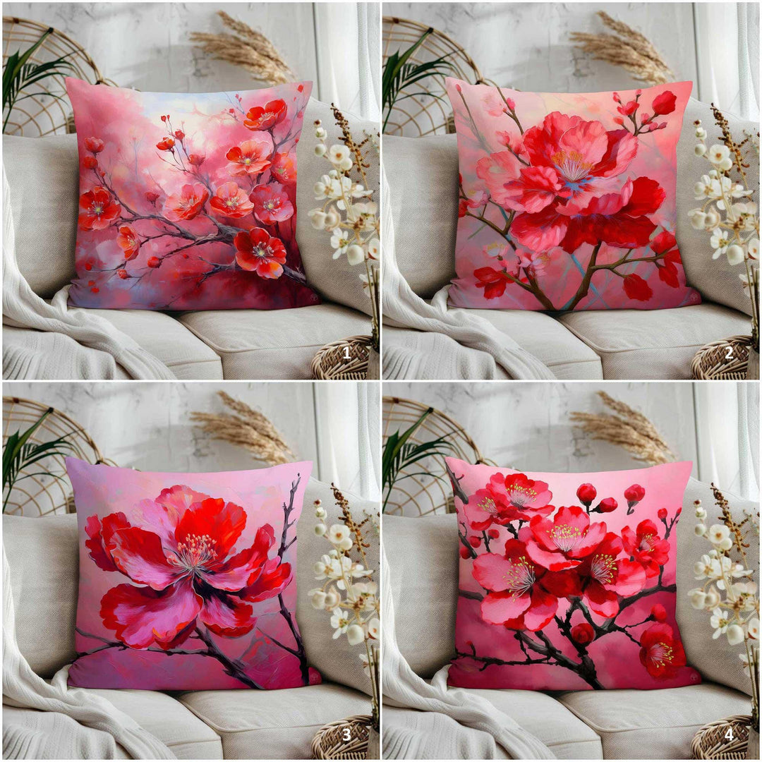 Floral Porch Pillow Cover|Summer Trend Home Decor|Spring Pillowtop|Red Pink Flower Cushion Case|Cozy Throw Pillowcase|Living Room Decor