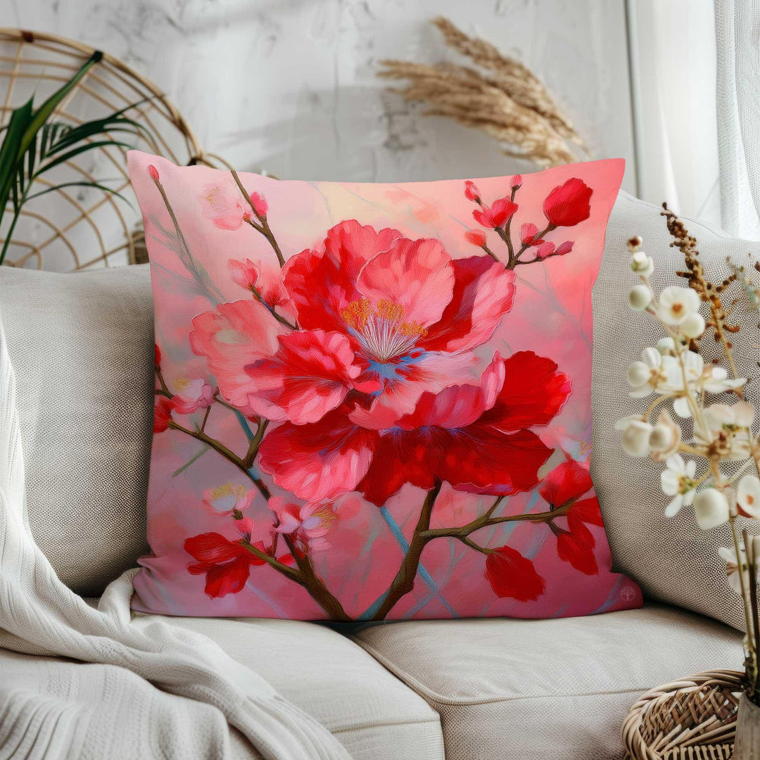 Floral Porch Pillow Cover|Summer Trend Home Decor|Spring Pillowtop|Red Pink Flower Cushion Case|Cozy Throw Pillowcase|Living Room Decor