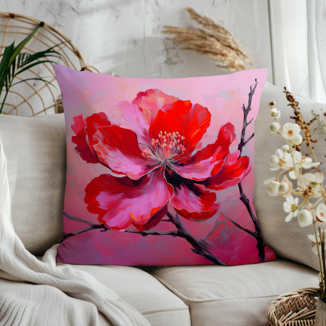 Floral Porch Pillow Cover|Summer Trend Home Decor|Spring Pillowtop|Red Pink Flower Cushion Case|Cozy Throw Pillowcase|Living Room Decor