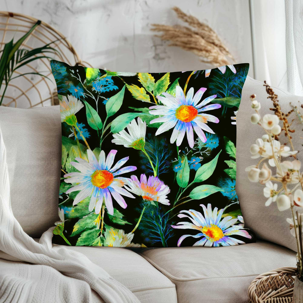 Green Floral Pillowtop|Summer Trend Cushion Case|Daisy Print Porch Pillow Cover|Cozy Throw Pillowcase|Wildflower Home Decor|Gift for Her