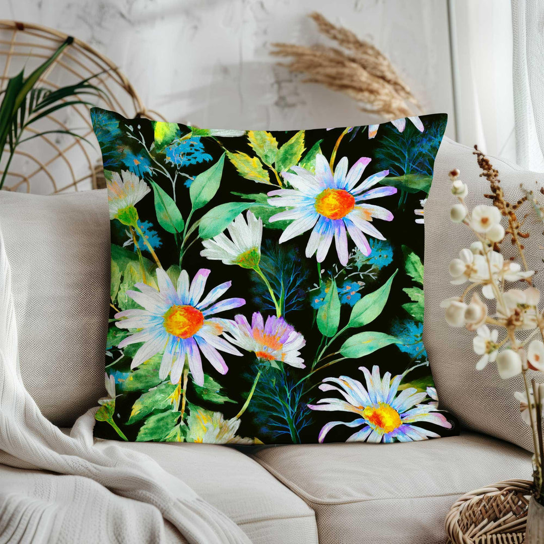 Green Floral Pillowtop|Summer Trend Cushion Case|Daisy Print Porch Pillow Cover|Cozy Throw Pillowcase|Wildflower Home Decor|Gift for Her