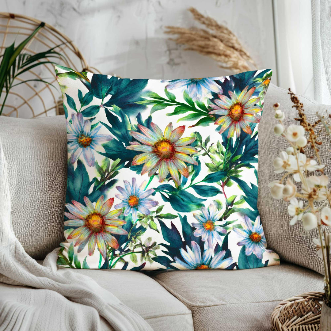 Green Floral Pillowtop|Summer Trend Cushion Case|Daisy Print Porch Pillow Cover|Cozy Throw Pillowcase|Wildflower Home Decor|Gift for Her