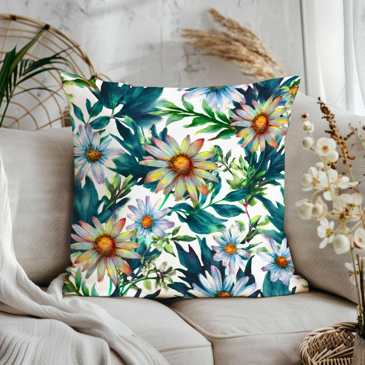 Green Floral Pillowtop|Summer Trend Cushion Case|Daisy Print Porch Pillow Cover|Cozy Throw Pillowcase|Wildflower Home Decor|Gift for Her