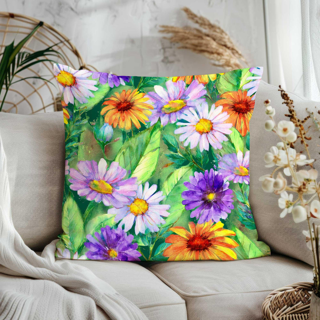 White Daisy Print Pillowtop|Green Floral Home Decor|Cozy Throw Pillowcase|Farmhouse Cushion Case|Summer Trend Porch Pillow Cover