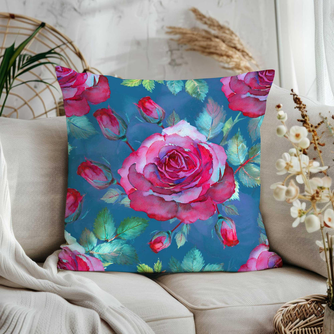 Floral Aesthetic Throw Pillow Cover|Rose Print Porch Pillowcase|Boho Cushion Case|Summer Home Decor Gift|Farmhouse Style Cushion Cover