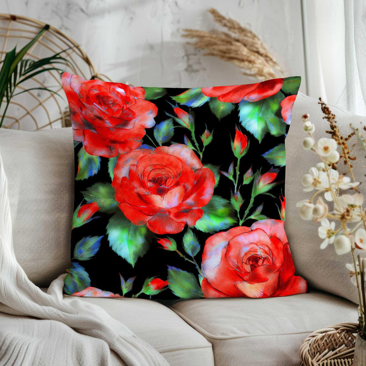 Floral Aesthetic Throw Pillow Cover|Rose Print Porch Pillowcase|Boho Cushion Case|Summer Home Decor Gift|Farmhouse Style Cushion Cover
