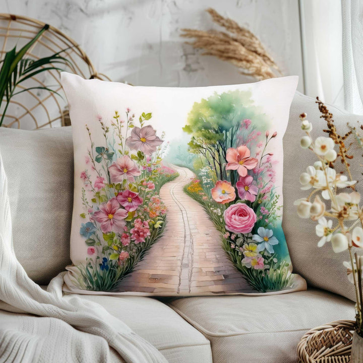 Summer Throw Pillow Cover|Cottage Garden Porch Pillowcase|Boho Floral Bicycle Home Decor Gift|Farmhouse Cushion Cover|Cozy Cushion Case