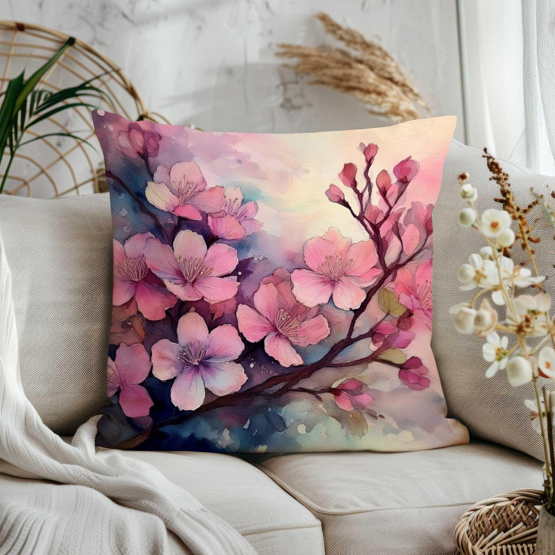 Pink Floral Throw Pillow Cover|Cherry Blossom Home Decor Gift|Summer Trend Cushion Cover|Farmhouse Style Porch Pillowcase|Cozy Cushion Case
