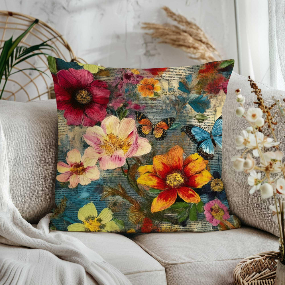 Blooming Florals Porch Pillowcase|Vibrant Butterflies Home Decor Gift|Boho Cushion Case|Farmhouse Style Cushion Cover|Summer Throw Pillowtop