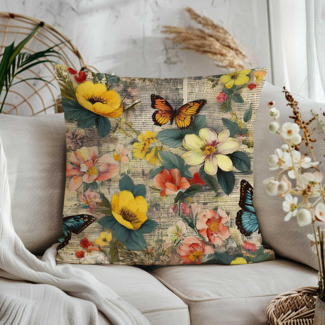 Blooming Florals Porch Pillowcase|Vibrant Butterflies Home Decor Gift|Boho Cushion Case|Farmhouse Style Cushion Cover|Summer Throw Pillowtop