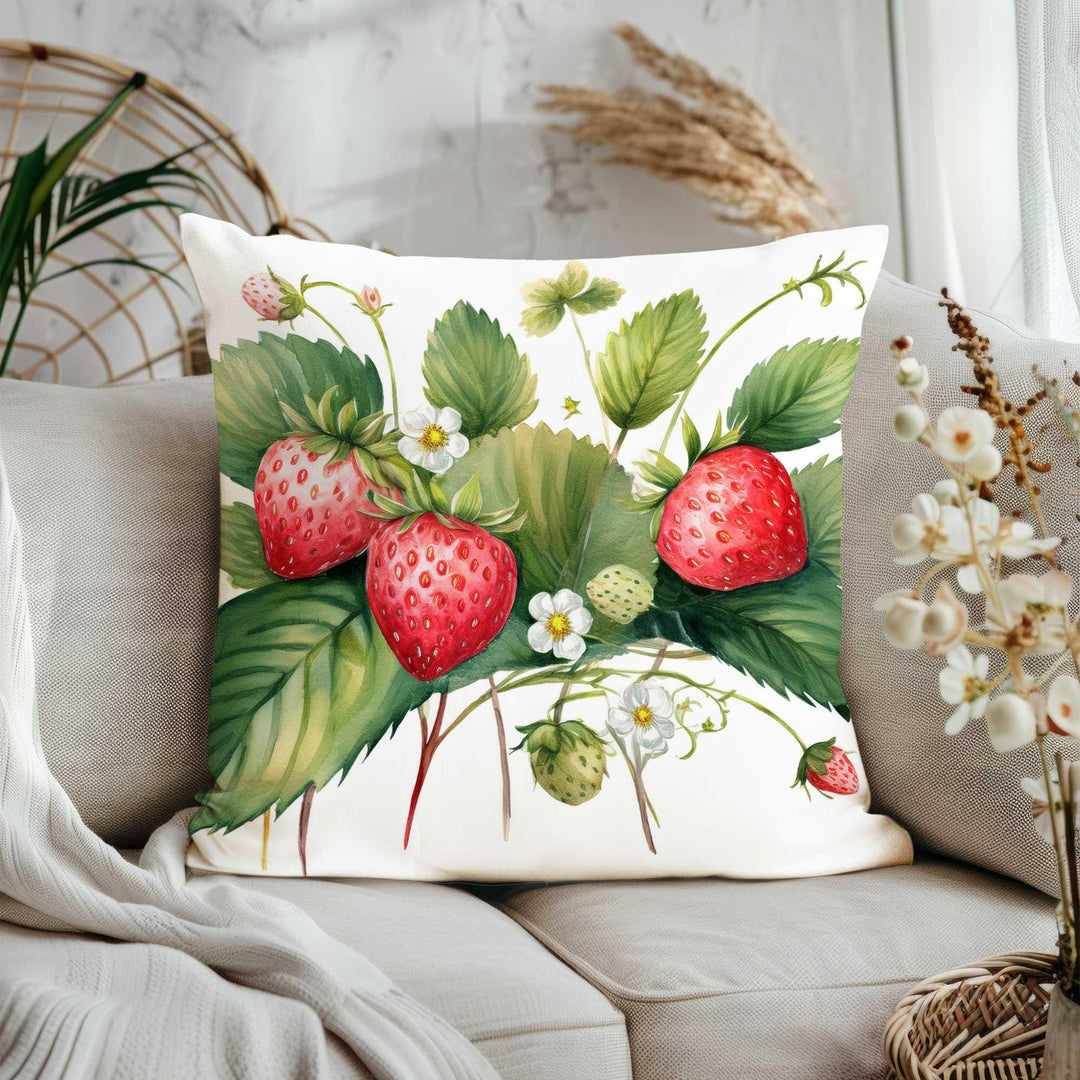 Fruit Cushion Cover|Strawberry Home Decor Gift|Watercolor Blackberry Porch Pillowcase|Floral Throw Pillow Case|Cherry Print Summer Cushion