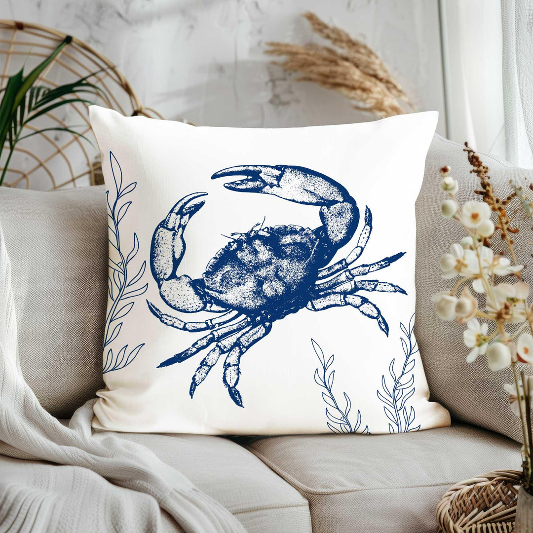 Sea Life Throw Pillow Cover|Ocean Theme Nautical Outdoor Pillowtop|Conch Shell Home Decor|Whale Coral Crab Cushion Cover|Navy Marine Pillow
