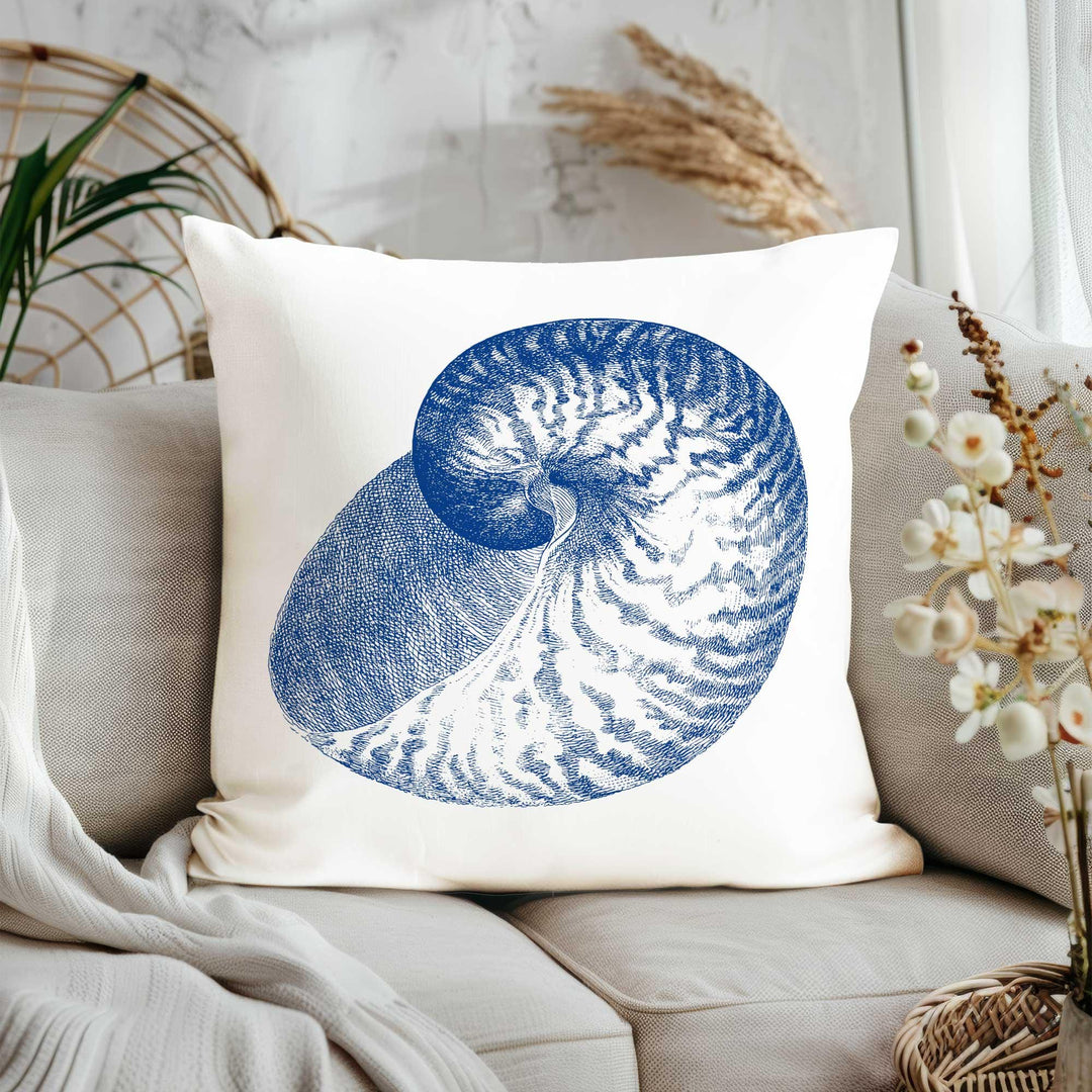 Blue White Seashell Pillowcase|Beach House Cushion Cover|Navy Marine Throw Pillow Cover|Coastal Theme Home Decor|Nautical Outdoor Pillowtop