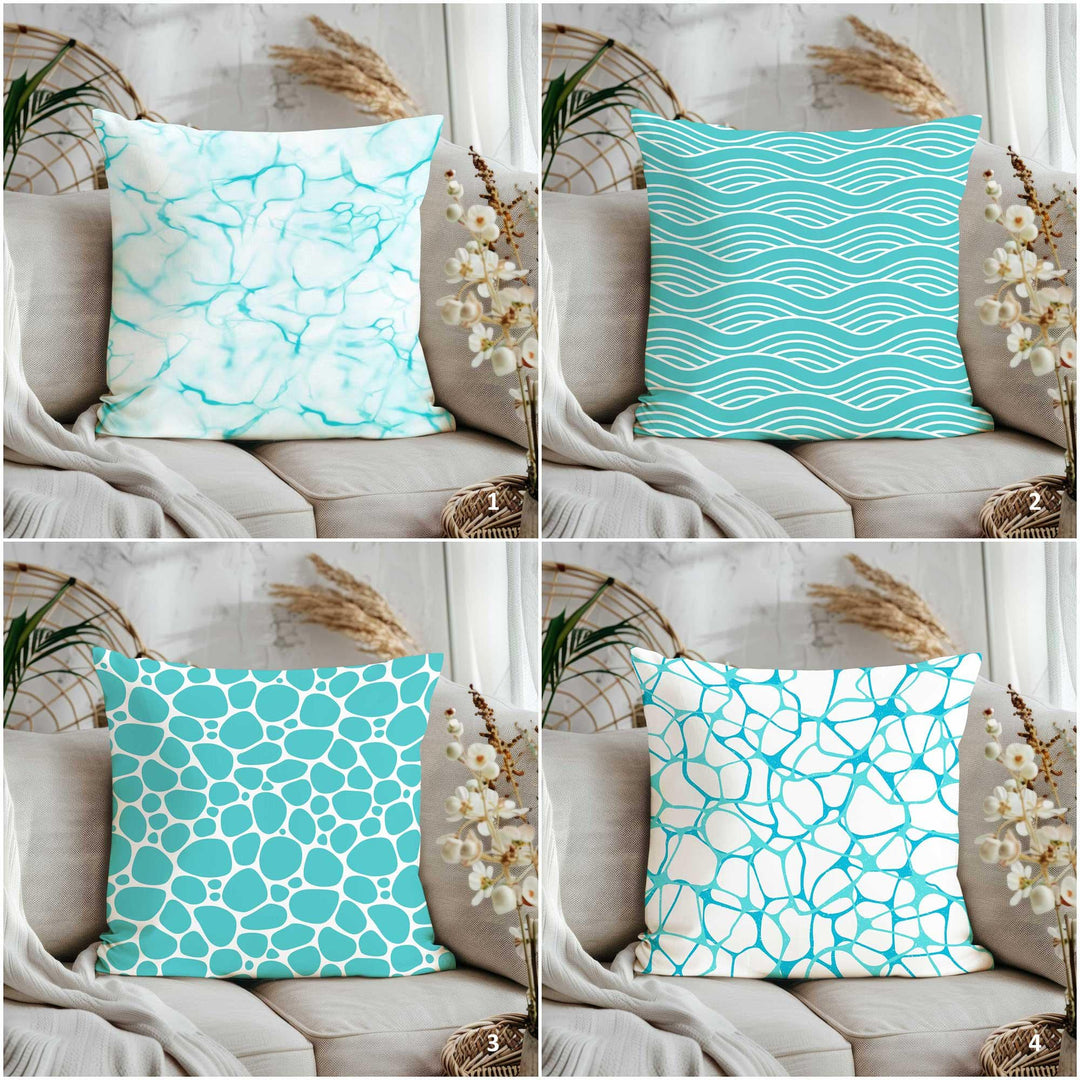 Turquoise Coastal Pillowtop|Nautical Cushion Cover|Beach House Decor|Pebble Print Pillowcase|Wave Lines Pillow Case|Sea-inspired Pillowtop