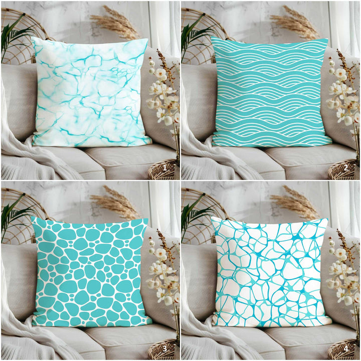 Turquoise Coastal Pillowtop|Nautical Cushion Cover|Beach House Decor|Pebble Print Pillowcase|Wave Lines Pillow Case|Sea-inspired Pillowtop