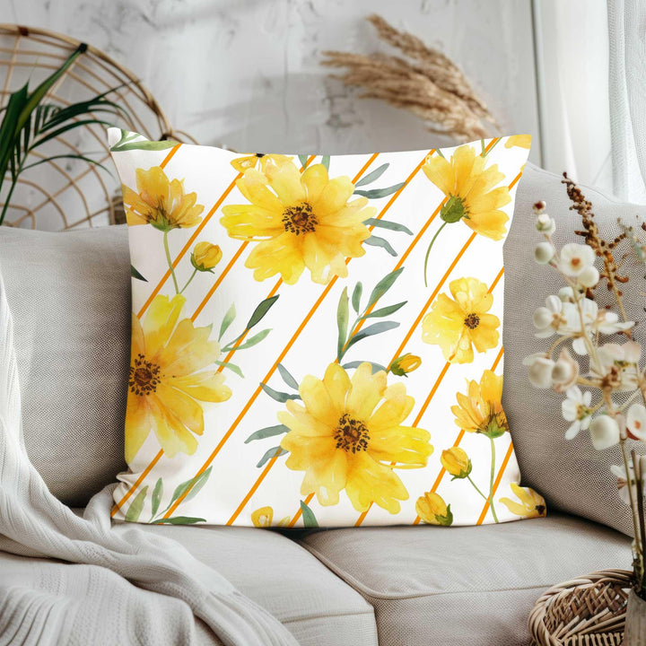 Happy Summer Sofa Pillowcase|Daisy Cushion Cover|Floral Cushion Case|Hello Sunshine Pillow Case|Yellow Pillow Cover|Farmhouse Home Decor