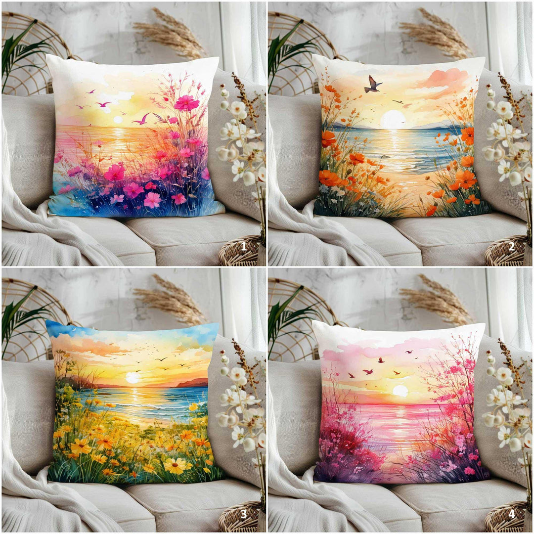 Summer Trend Sofa Pillowcase|Pink Flower Home Decor|Floral Cushion Case|Beach House Cushion Cover|Sunset Pillow Cover|Cozy Pillow Case
