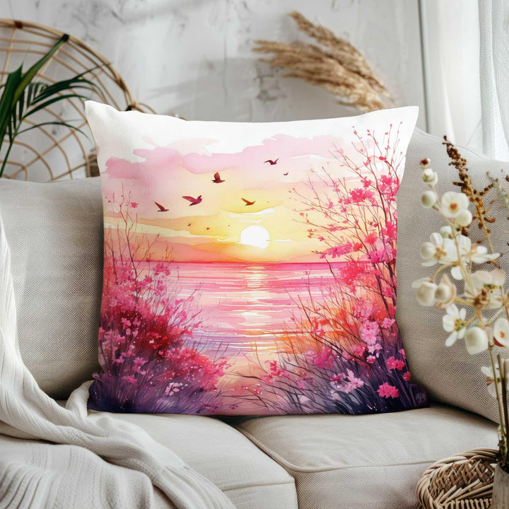 Summer Trend Sofa Pillowcase|Pink Flower Home Decor|Floral Cushion Case|Beach House Cushion Cover|Sunset Pillow Cover|Cozy Pillow Case