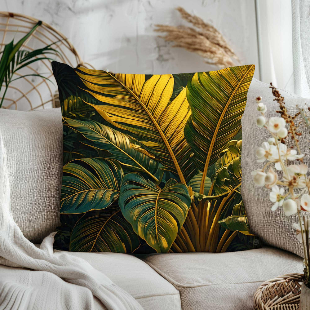 Green and Orange Leaves Cushion Case|Tropical Leaf Cushion Cover|Cozy Pillow Case|Plant Print Home Decor|Summer Trend Pillow Cover