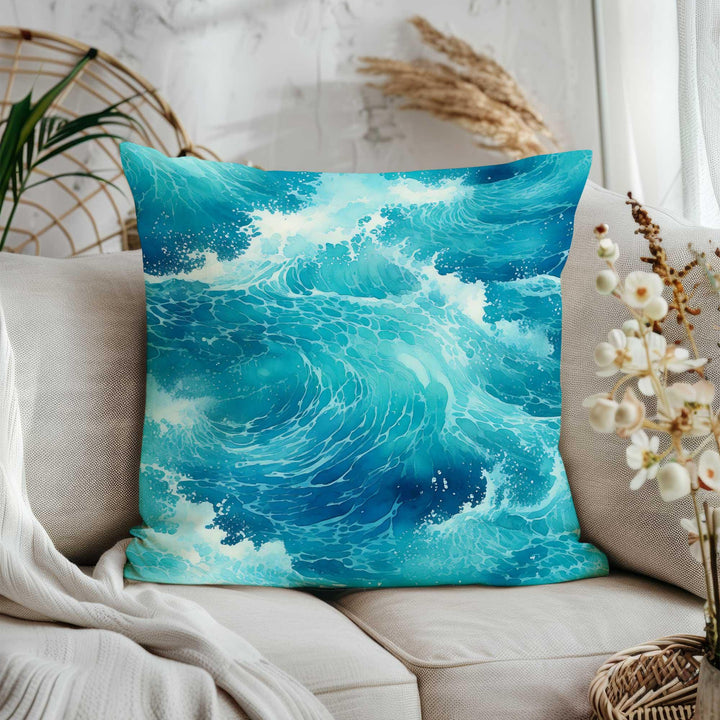 Sea Wave Cushion Cover|Navy Marine Pillowtop|Ocean Theme Sofa Pillowcase|Beach House Cushion Case|Sea Life Throw Pillow Cover|Nautical Decor