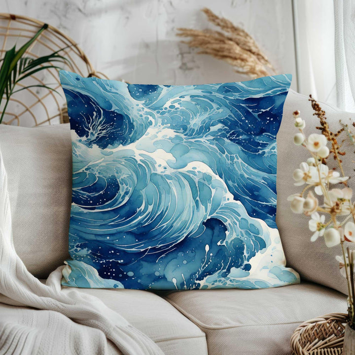Sea Wave Cushion Cover|Navy Marine Pillowtop|Ocean Theme Sofa Pillowcase|Beach House Cushion Case|Sea Life Throw Pillow Cover|Nautical Decor