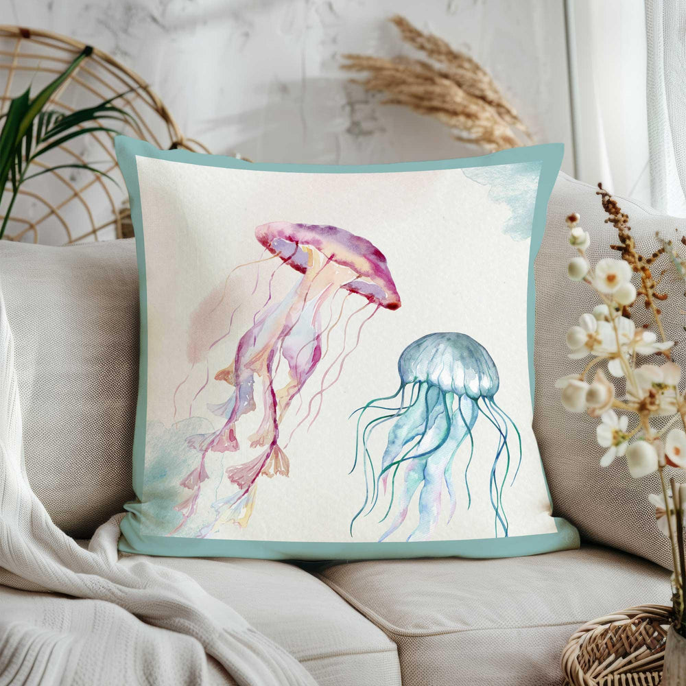 Marine Life Cushion Cover|Starfish Pillowtop|Jellyfish Home Decor|Seashell Cushion Case|Coral Reef Throw Pillow|Pastel Nautical Sofa Decor