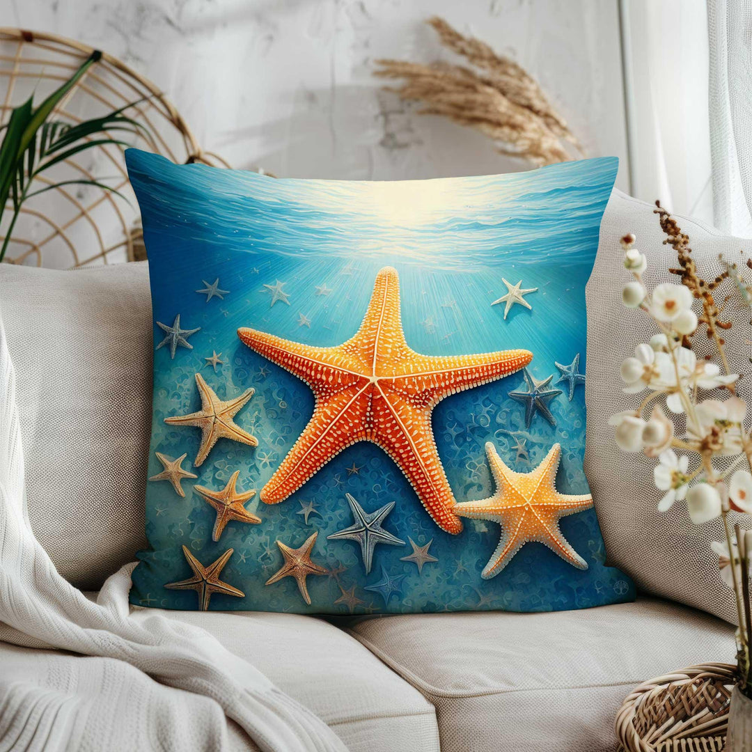 Pastel Oyster Pillowtop|Starfish Cushion Case|Sunny Ocean Sofa Decor|Coral Reef Cushion Cover|Nautical Throw Pillow Cover
