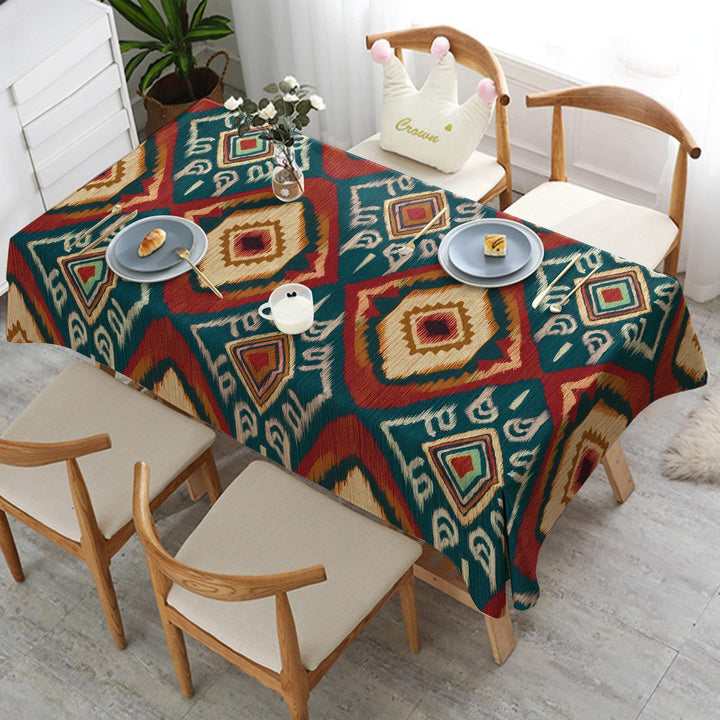 Tribal Table Cover|Geometric Tablecloth|Bold Table Cover|Colorful Ikat Decor|Bohemian Style Decor|Diamond Tabletop|Rustic Tablecloth