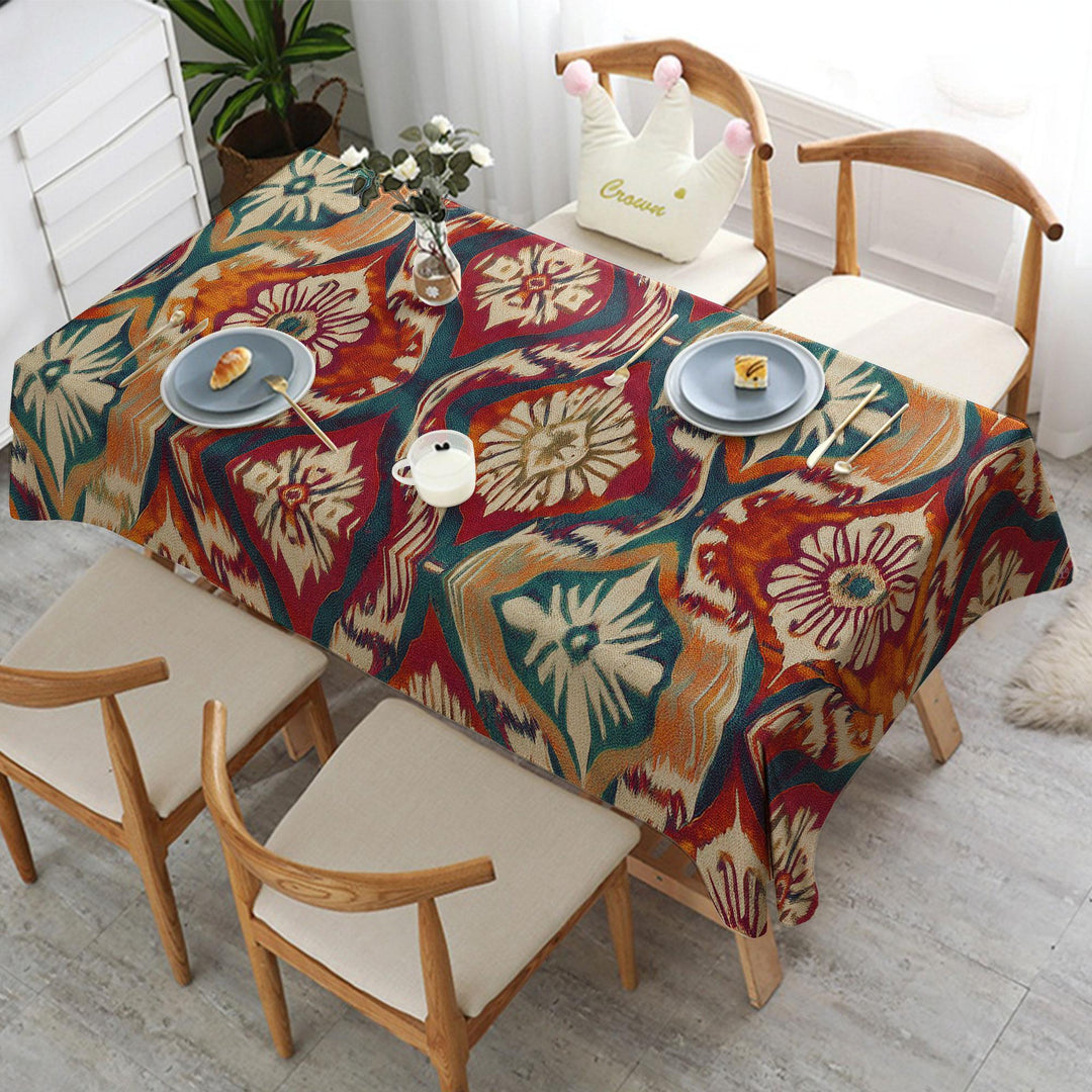Tribal Table Cover|Geometric Tablecloth|Bold Table Cover|Colorful Ikat Decor|Bohemian Style Decor|Diamond Tabletop|Rustic Tablecloth