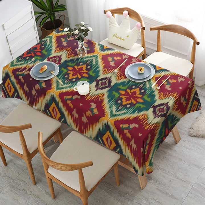 Tribal Table Cover|Geometric Tablecloth|Bold Table Cover|Colorful Ikat Decor|Bohemian Style Decor|Diamond Tabletop|Rustic Tablecloth