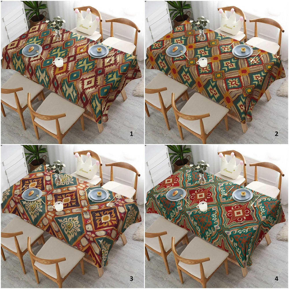 Tribal Table Cover|Bold Table Cover|Diamond Tabletop|Colorful Ikat Decor|Geometric Tablecloth|Bohemian Style Decor|Rustic Tablecloth