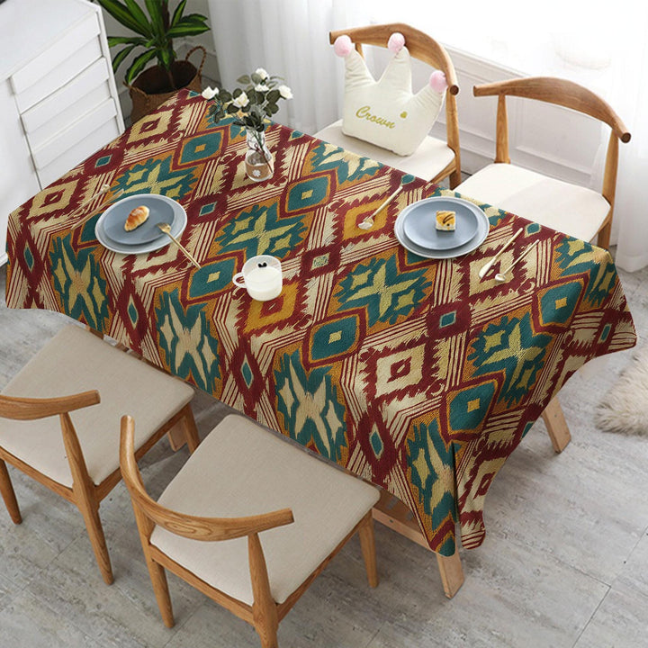 Tribal Table Cover|Bold Table Cover|Diamond Tabletop|Colorful Ikat Decor|Geometric Tablecloth|Bohemian Style Decor|Rustic Tablecloth