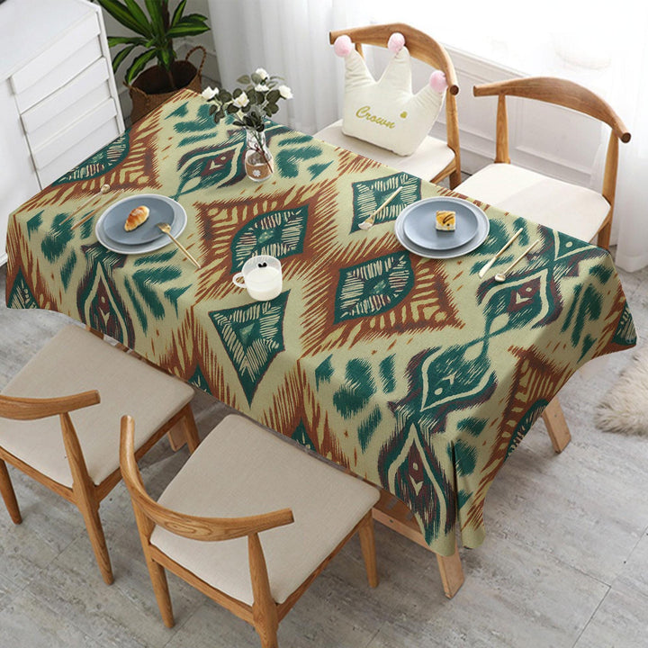 Rustic Tablecloth|Bohemian Style Decor|Geometric Tablecloth|Colorful Ikat Decor|Bold Table Cover|Tribal Table Cover|Diamond Tabletop