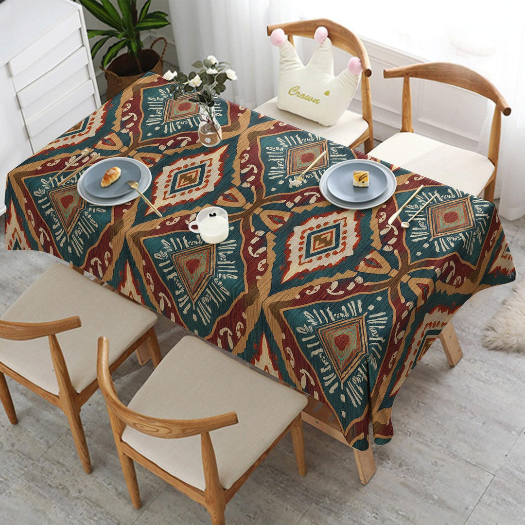 Rustic Tablecloth|Bohemian Style Decor|Geometric Tablecloth|Colorful Ikat Decor|Bold Table Cover|Tribal Table Cover|Diamond Tabletop
