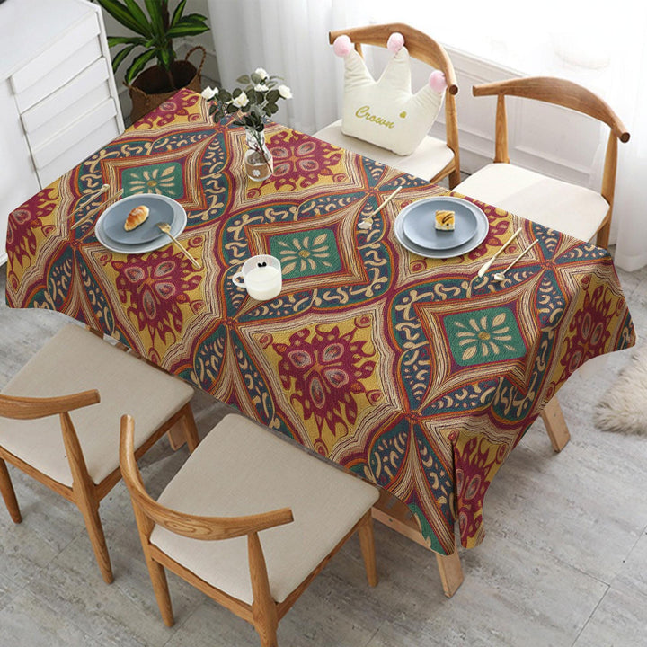 Kitchen Tablecloth|Rustic Tablecloth|Rectangle Tablecloth|Bohemian Style Decor|Dining Table Decor|Diamond Tabletop|Colorful Ikat Decor