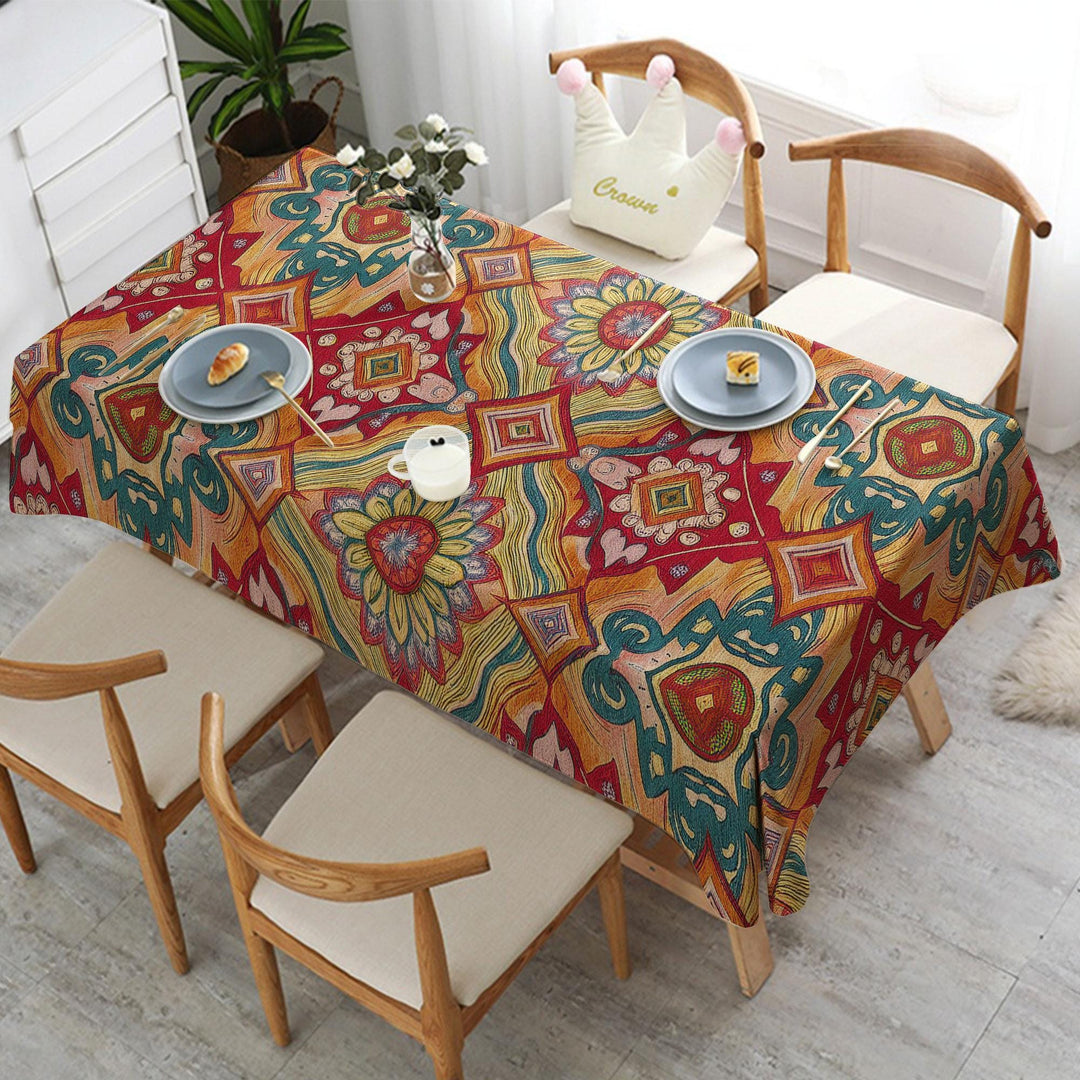 Kitchen Tablecloth|Rustic Tablecloth|Rectangle Tablecloth|Bohemian Style Decor|Dining Table Decor|Diamond Tabletop|Colorful Ikat Decor