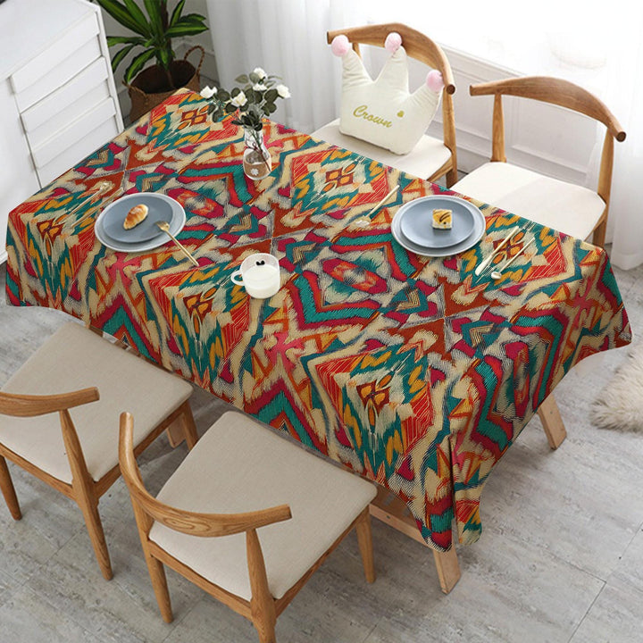Kitchen Tablecloth|Rustic Tablecloth|Rectangle Tablecloth|Bohemian Style Decor|Dining Table Decor|Diamond Tabletop|Colorful Ikat Decor