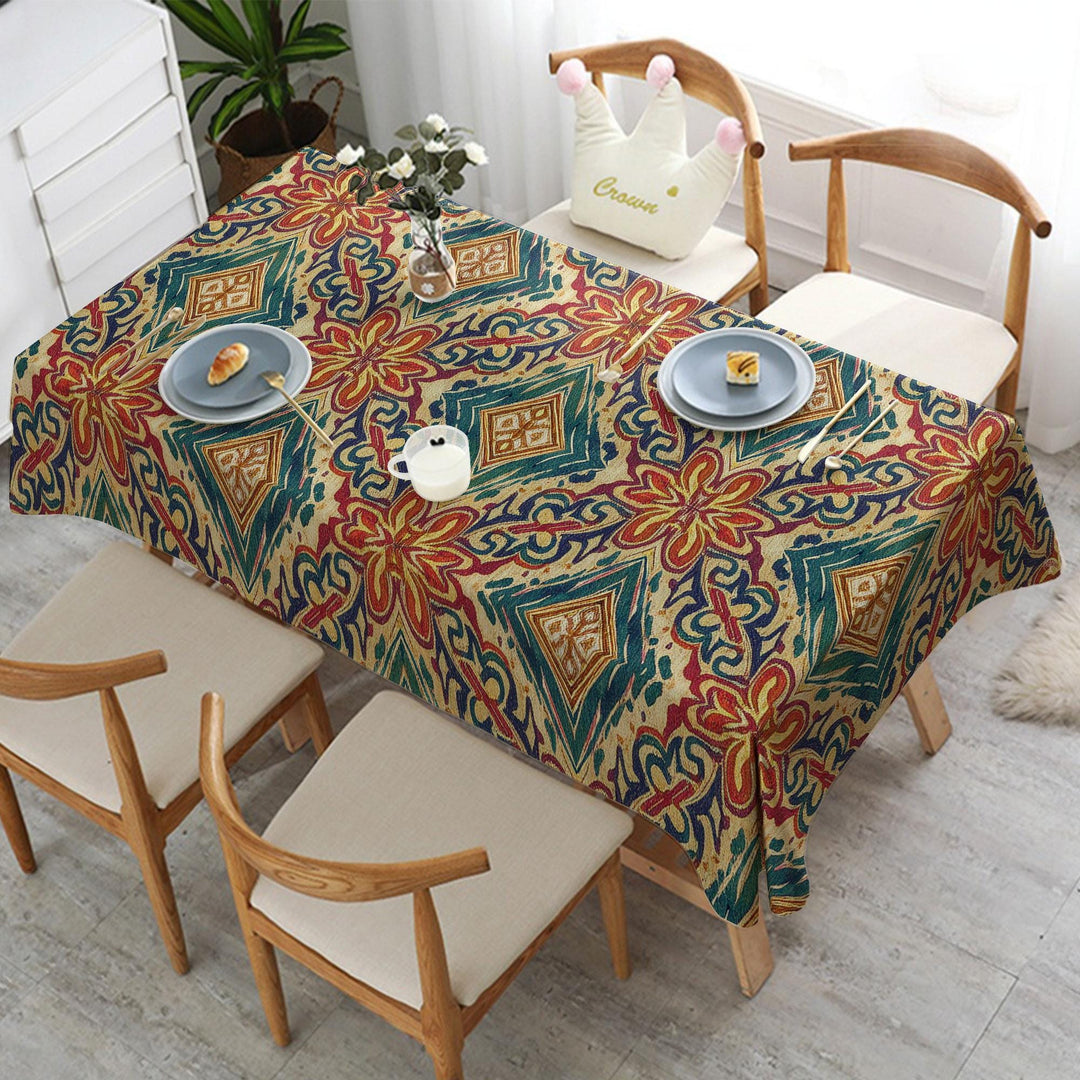 Diamond Tabletop|Rustic Tablecloth|Bohemian Style Decor|Farmhouse Tablecloth|Colorful Ikat Decor|Rug Design Table|Rectangle Tablecloth
