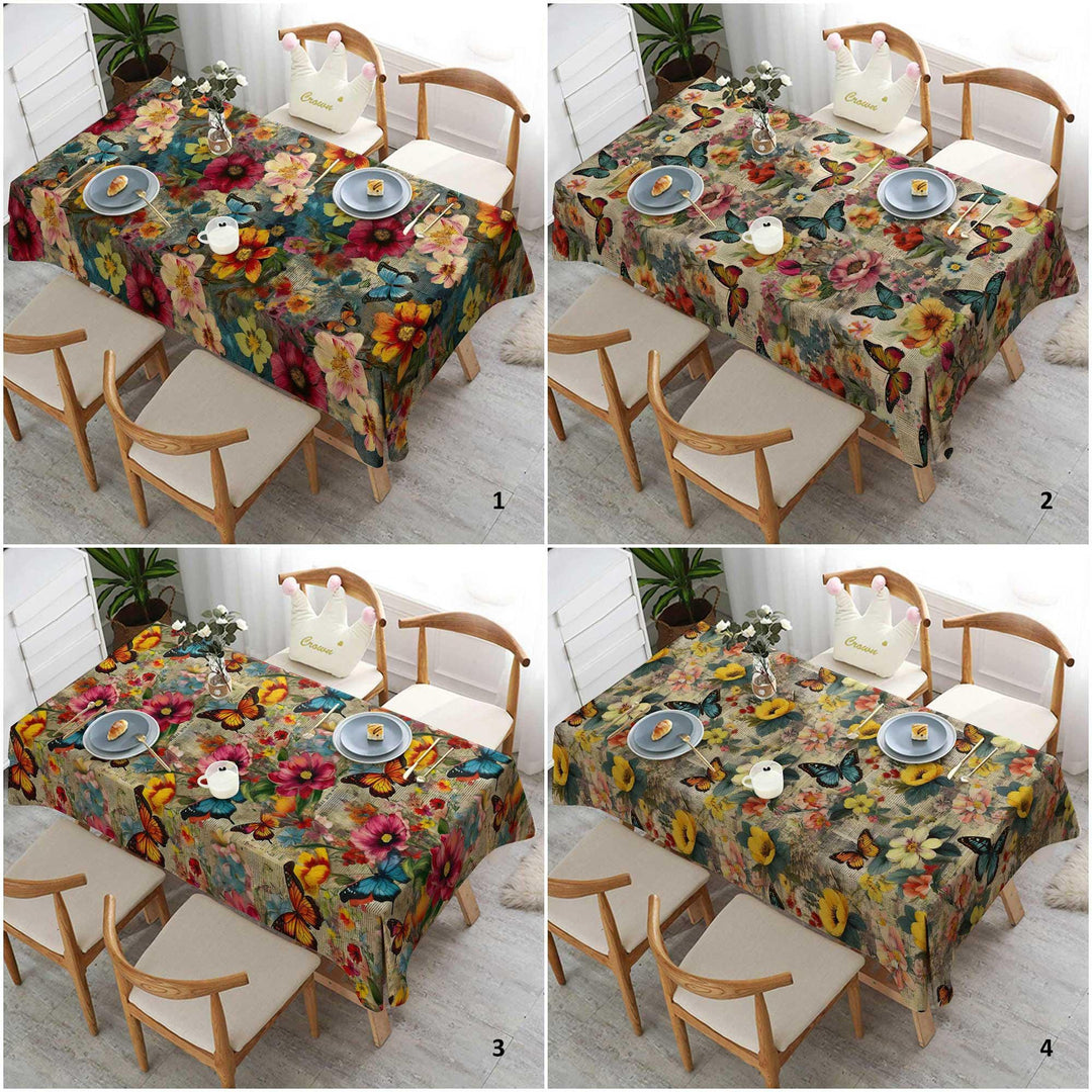 Butterfly Print Floral Tablecloth|Printed Tablecloth|Rustic Tablecloth|Dining Table Decor|Farmhouse Table Top|Summer Trend Table