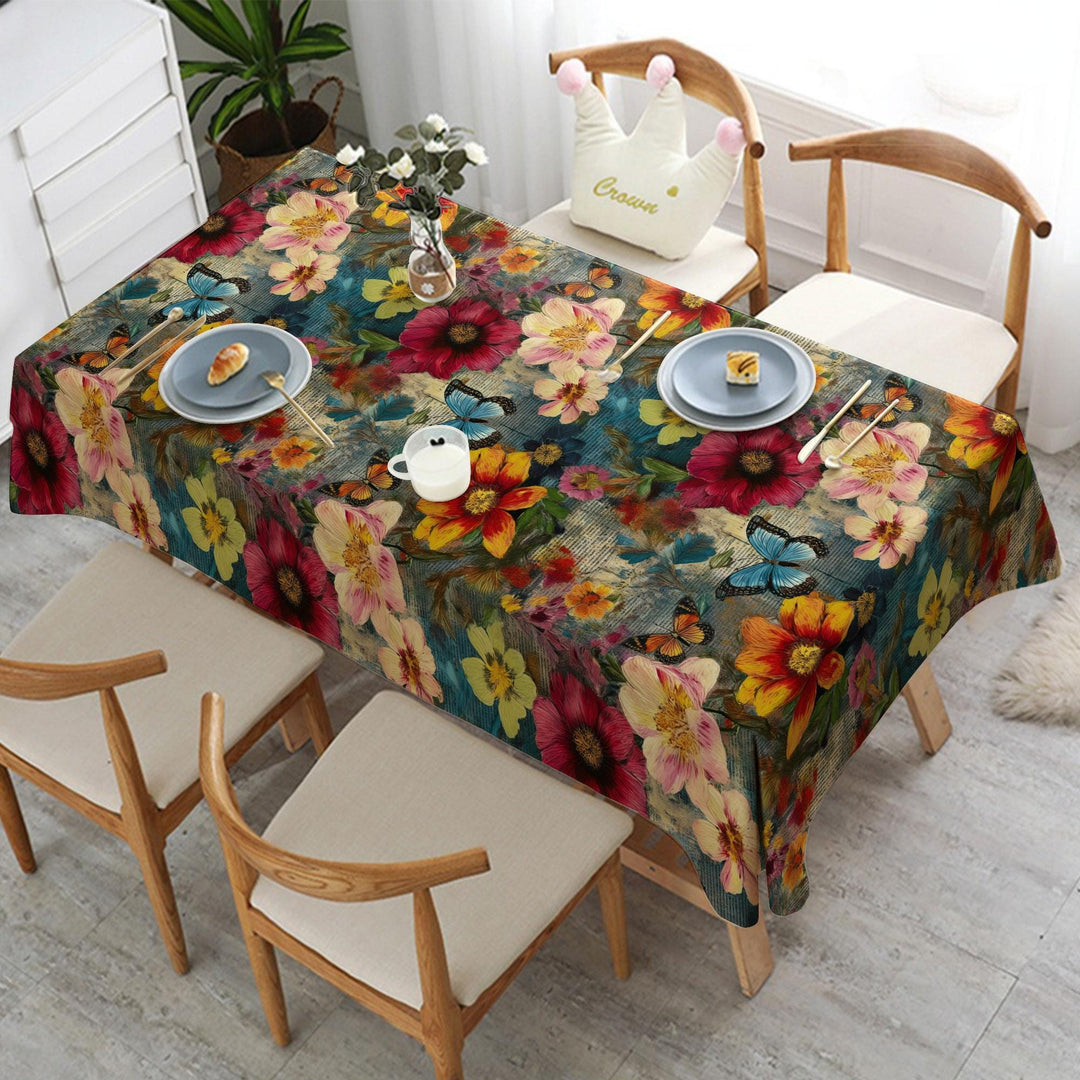 Butterfly Print Floral Tablecloth|Printed Tablecloth|Rustic Tablecloth|Dining Table Decor|Farmhouse Table Top|Summer Trend Table